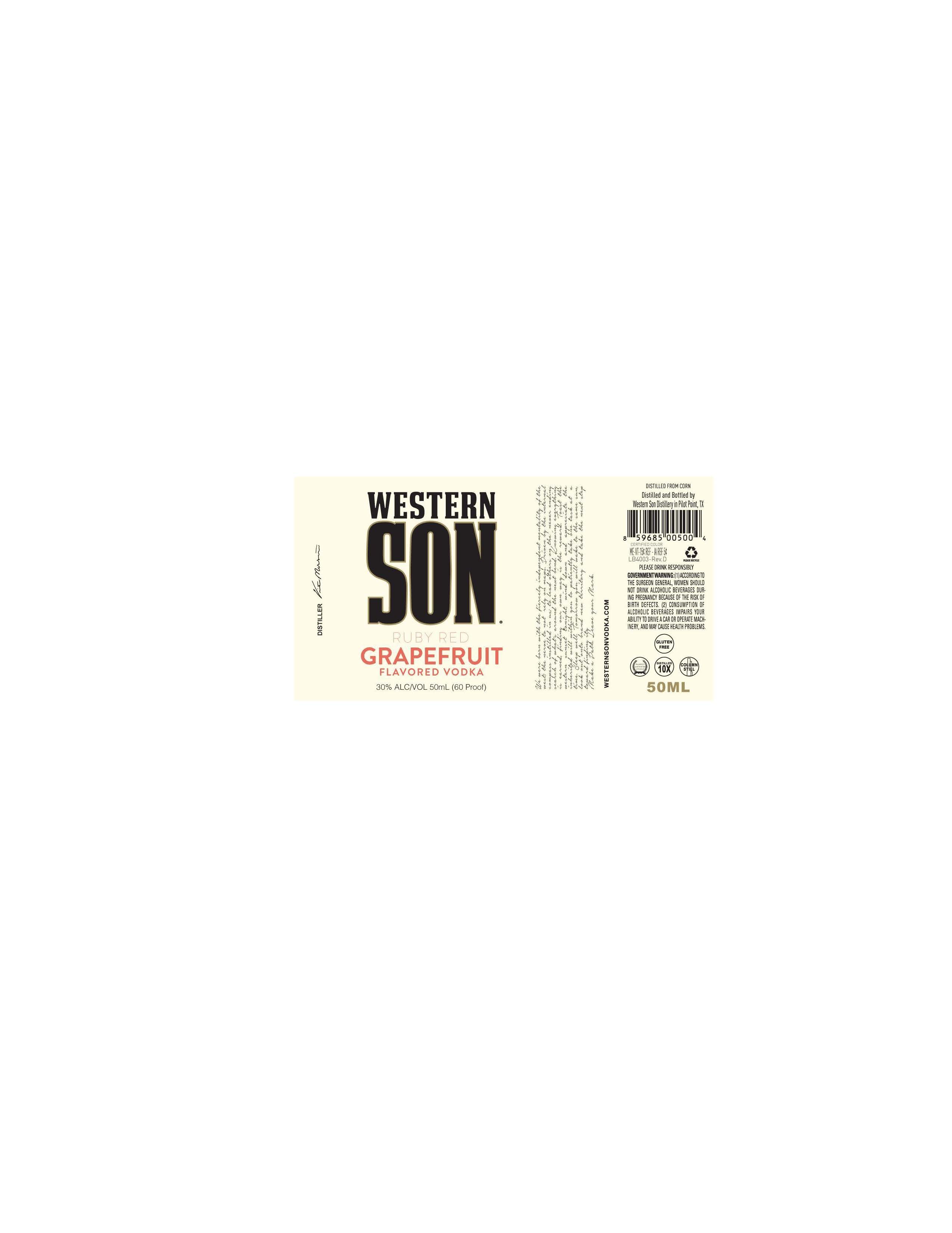 TABC label artwork for Western Son Ruby Red Grapefruit 50ml