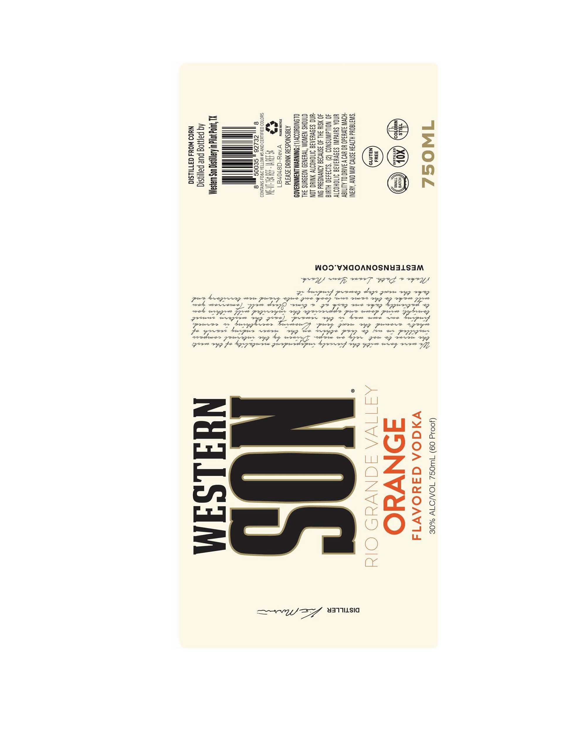 TABC label artwork for Western Son Rio Grande Valley Orange 750ml