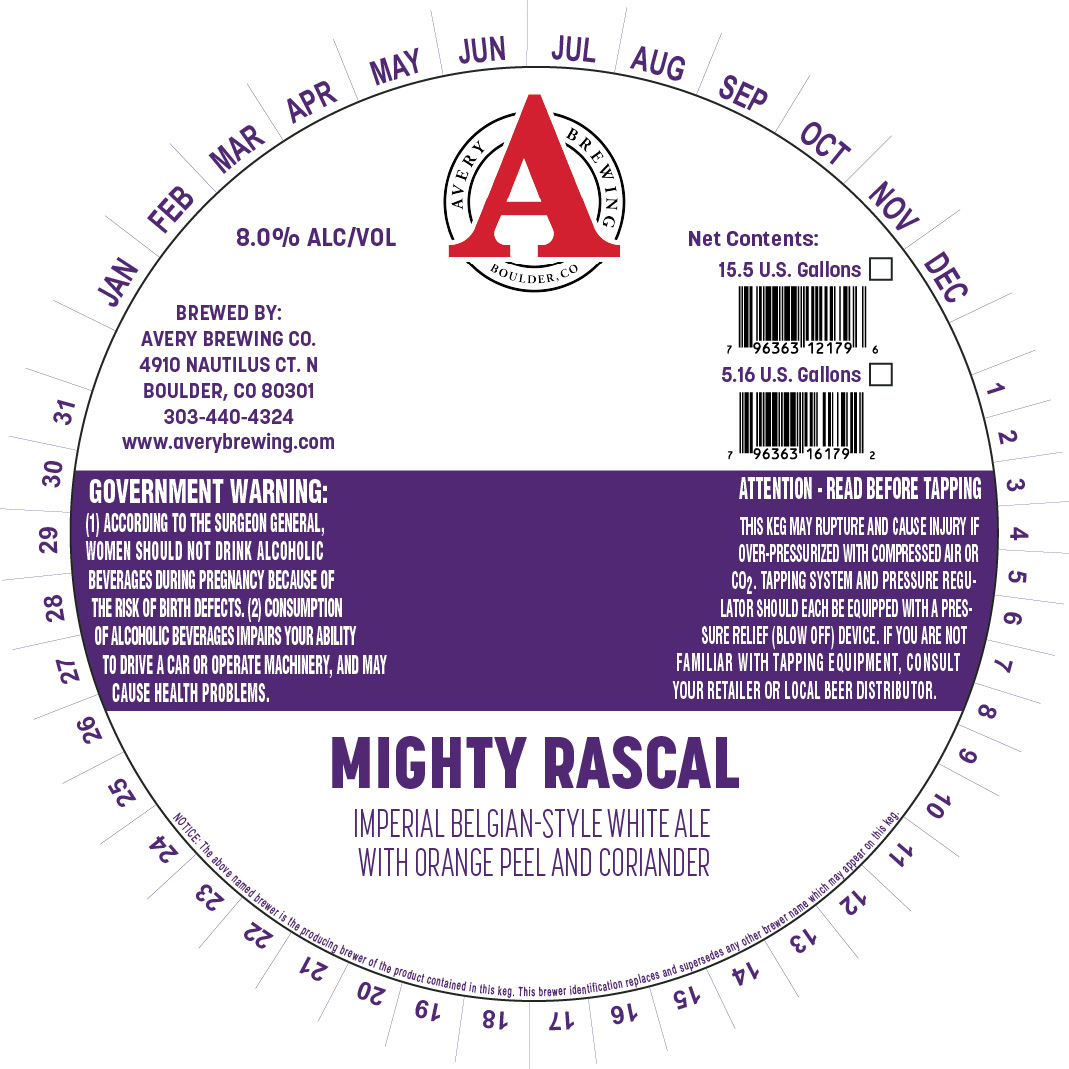TABC label artwork for Avery Brewing Co. Mighty Rascal