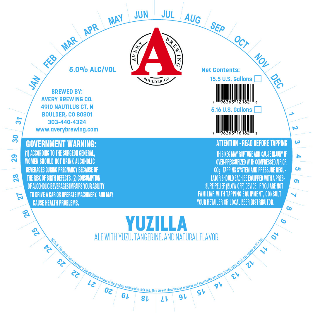 TABC label artwork for Avery Brewing Co. Yuzilla