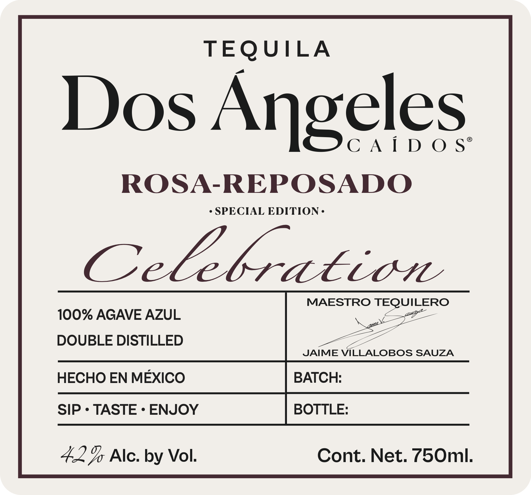 TABC label artwork for DOS ÁNGELES CAÍDOS ROSA REPOSADO CELEBRATION