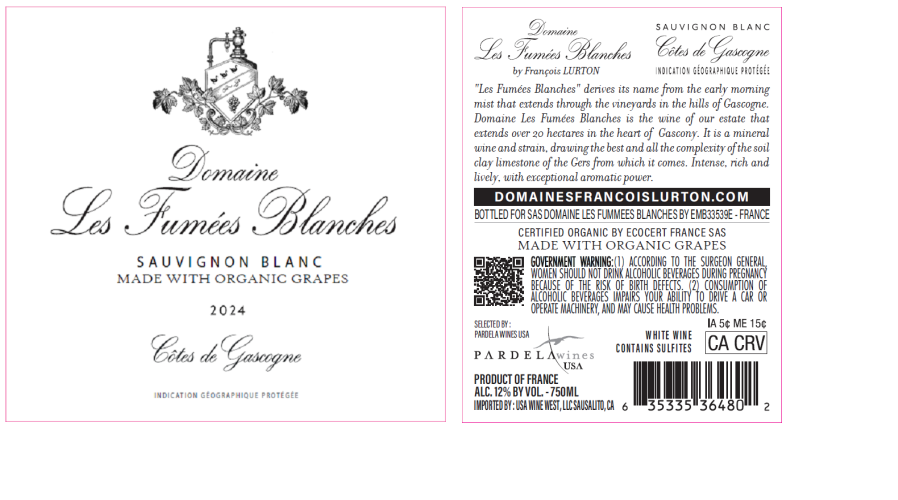TABC label artwork for Domaine Les Fumees Blanches Sauvignon Blanc Cotes de Gascogne