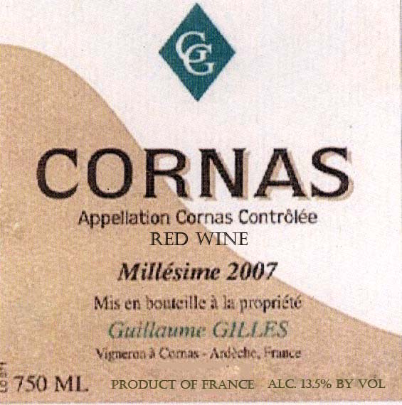 TABC label artwork for Guillaume Gilles Cornas