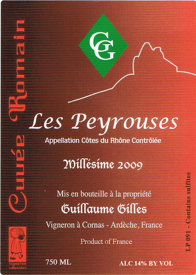 TABC label artwork for Guillaume Gilles Les Peyrouses Cotes Du Rhone Rouge