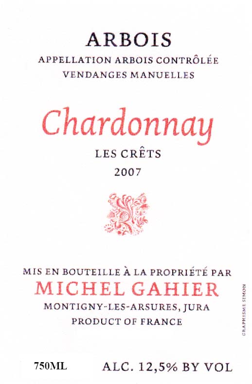TABC label artwork for Michel Gahier Arbois Blanc Chardonnay Les Crets