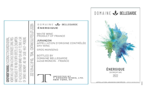 TABC label artwork for Domaine Bellegarde Jurancon Sec 'Energique'