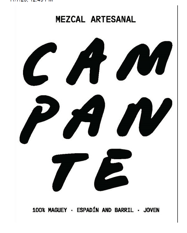 TABC label artwork for Campante Mezcal