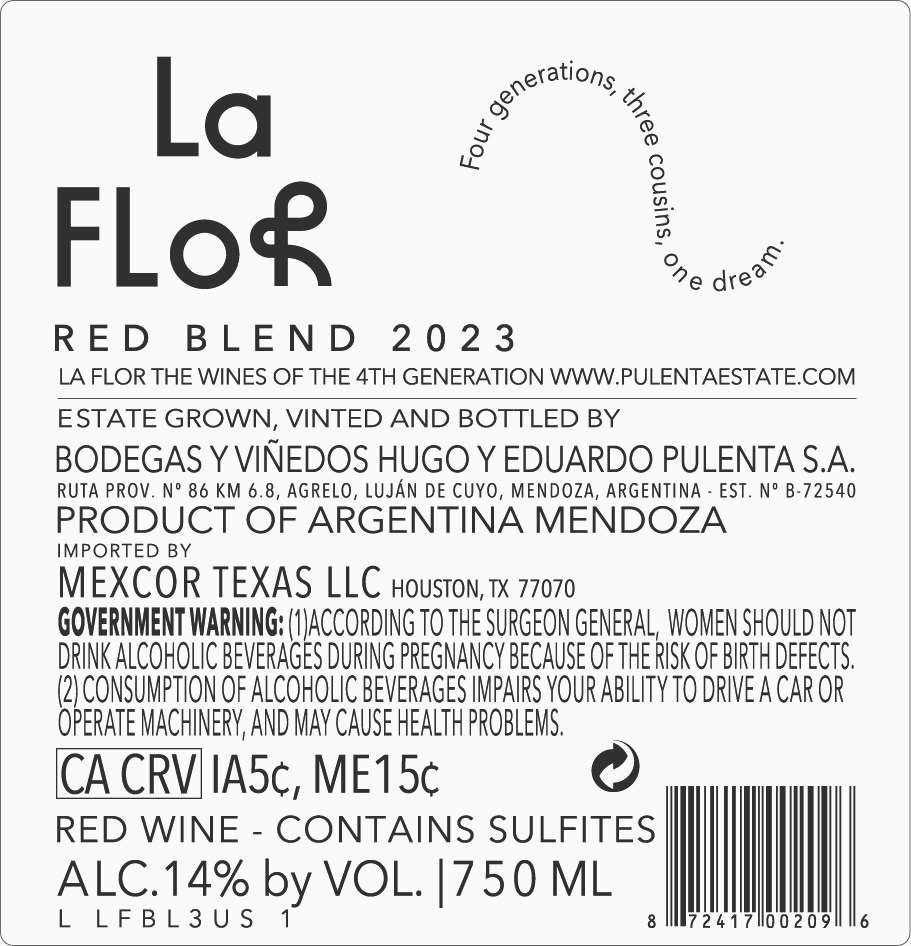 TABC label artwork for La Flor Red Blend