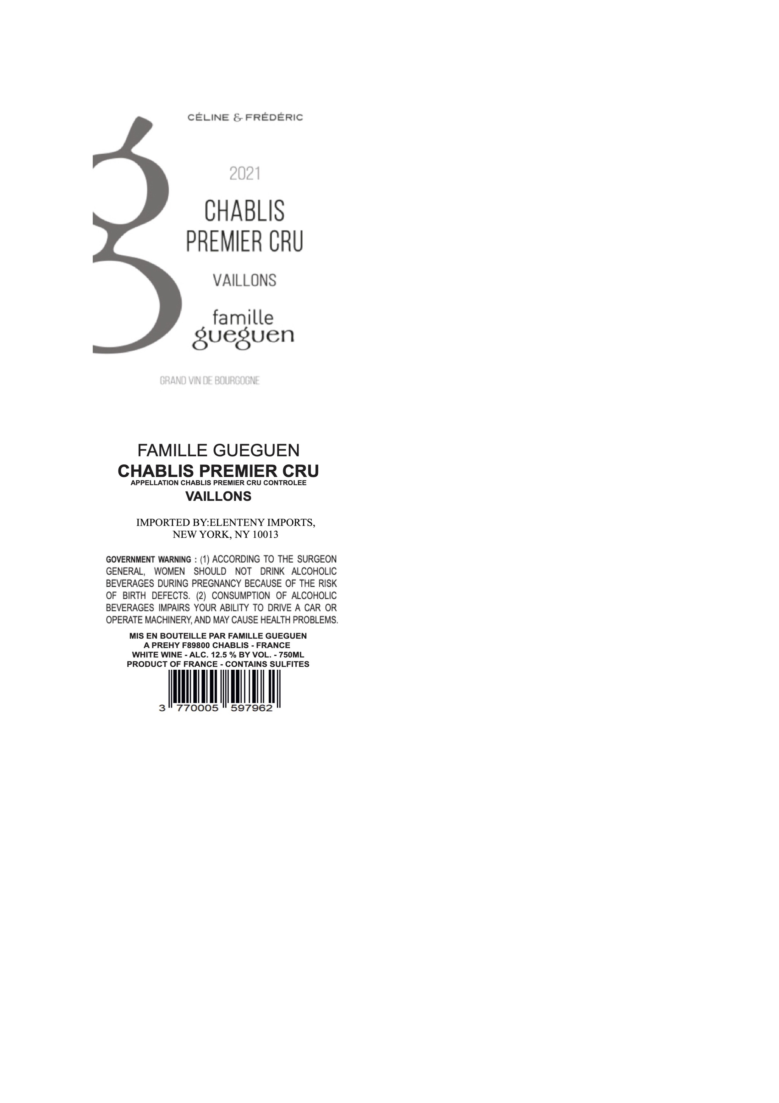 TABC label artwork for Famille Gueguen Chablis Premier Cru Vaillons