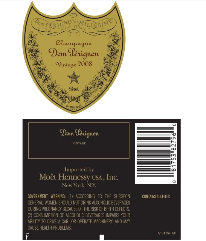 TABC label artwork for Dom Perigonon Vintage 2008 Champagne 6L