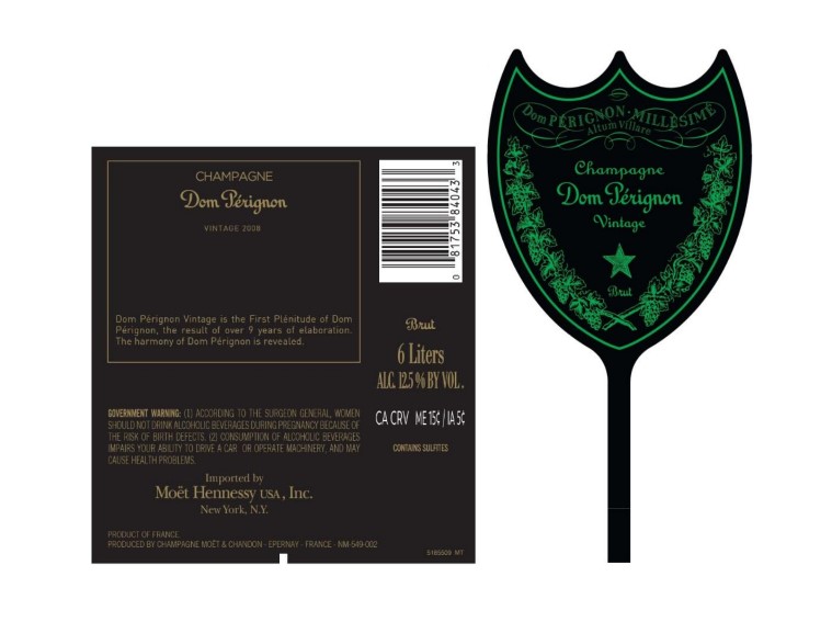 TABC label artwork for Dom Perignon Vintage 2008 Champagne 6L (Luminous Label 5)