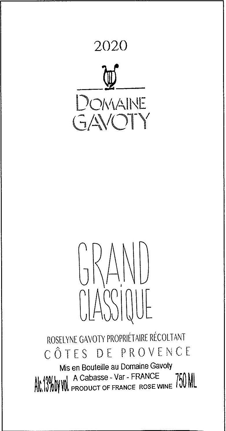 TABC label artwork for Domaine Gavoty Grand Classique Cotes de Provence Rose