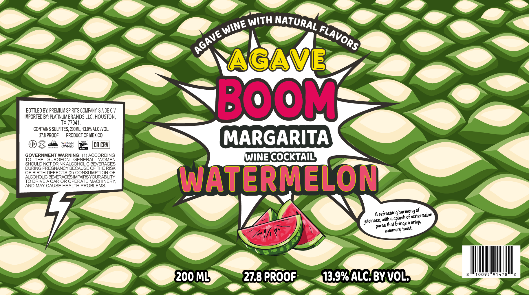 TABC label artwork for Agave Boom Margarita Watermelon