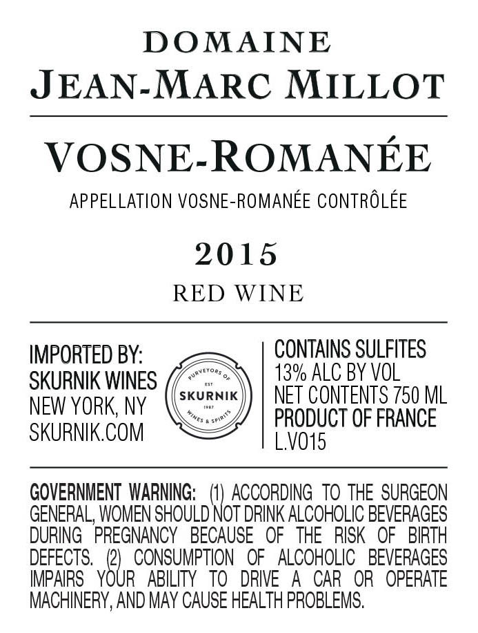 TABC label artwork for Vosne-Romanee, Domaine Jean-Marc Millot