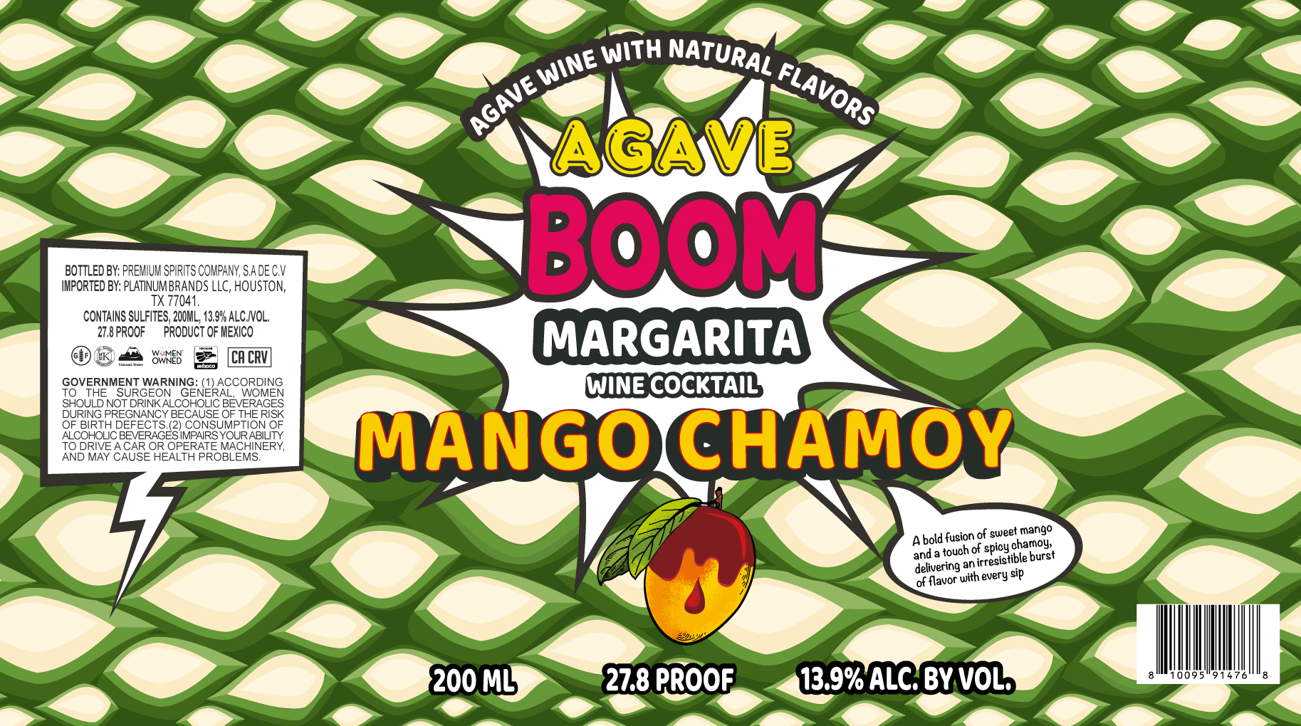 TABC label artwork for Agave Boom Margarita Mango Chamoy