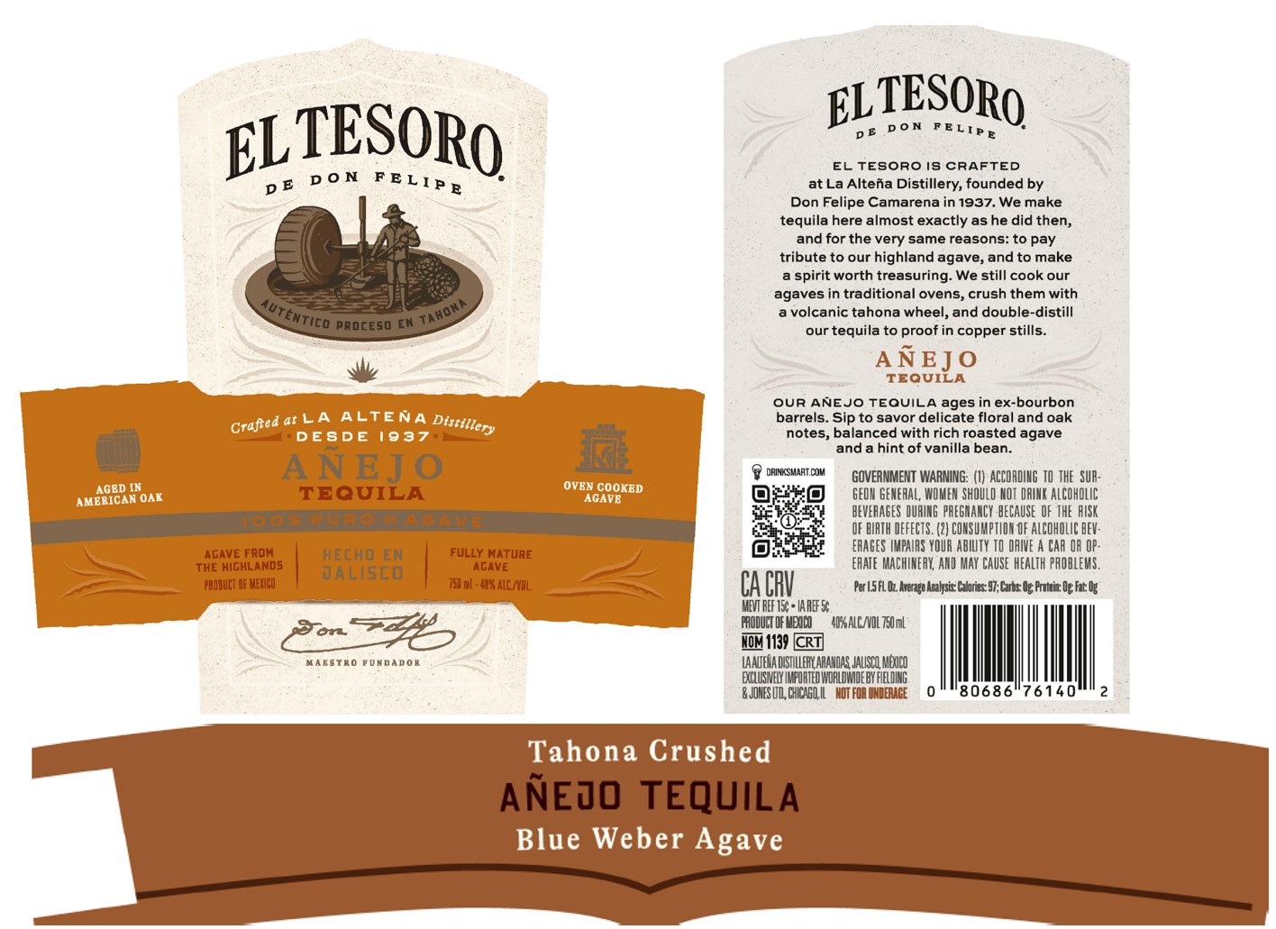 TABC label artwork for El Tesoro Anejo Tequila