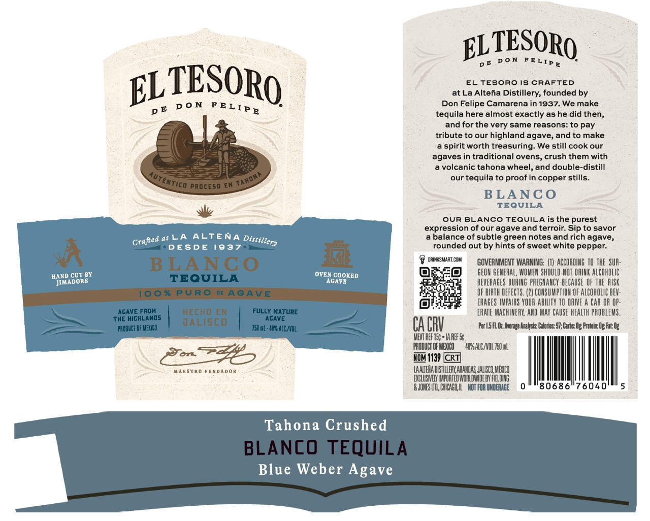 TABC label artwork for El Tesoro Blanco Tequila