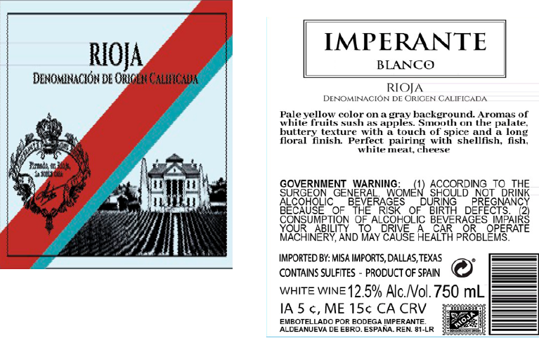 TABC label artwork for IMPERANTE BLANCO