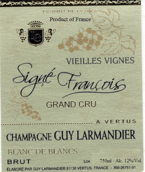 TABC label artwork for Champagne Guy Larmandier Signe Francois Grand Cru Vieilles Vignes Blanc de Blancs Brut