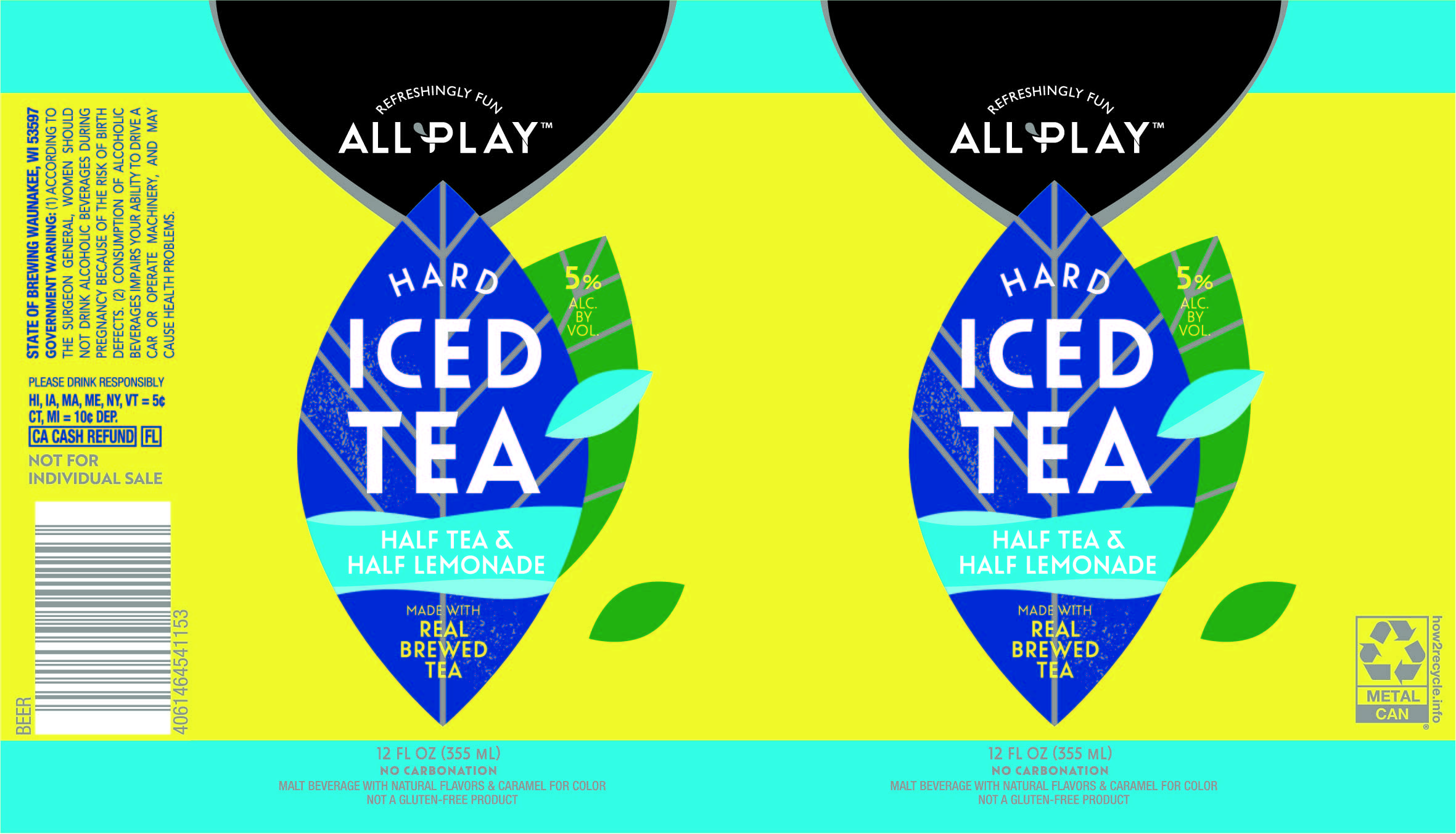 TABC label artwork for ALL PLAY HALF TEA & HALF LEMONADE HARD ICED TEA