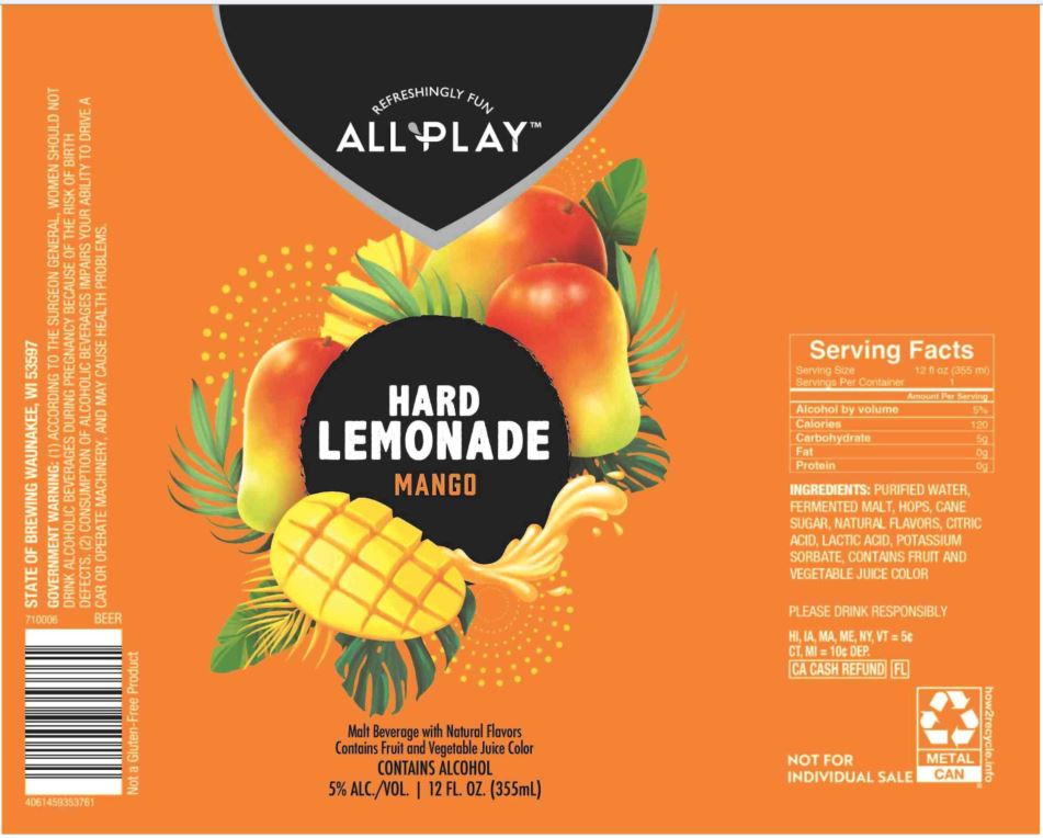 TABC label artwork for ALL PLAY HARD LEMONADE MANGO