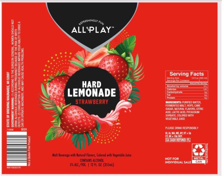TABC label artwork for ALL PLAY HARD LEMONADE STRAWBERRY