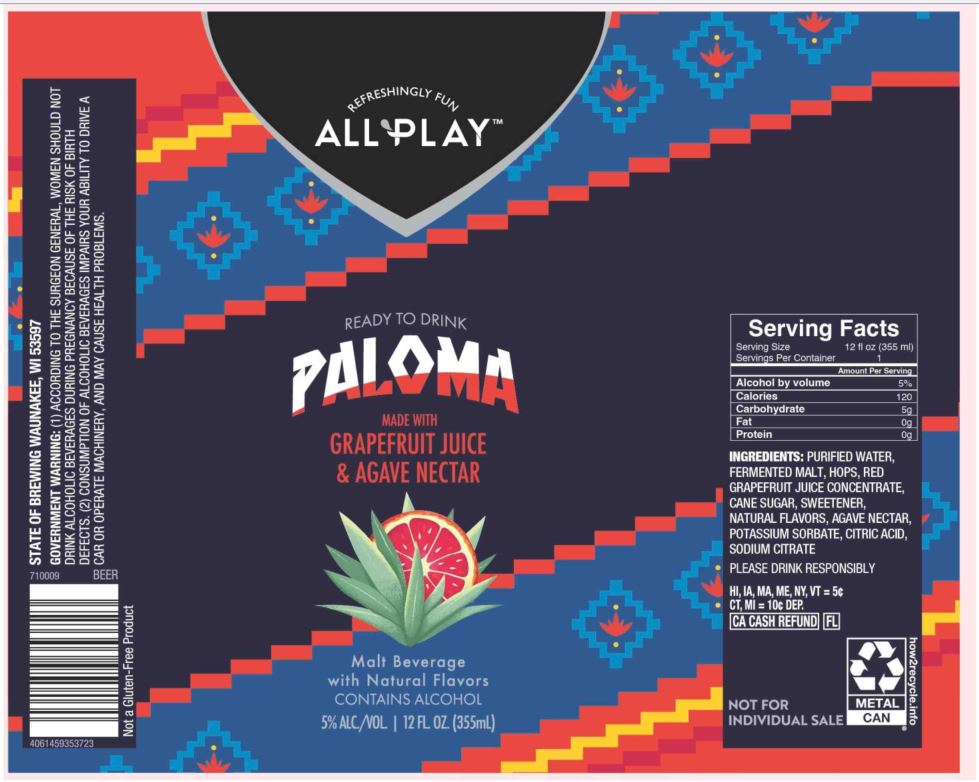TABC label artwork for ALL PLAY PALOMA