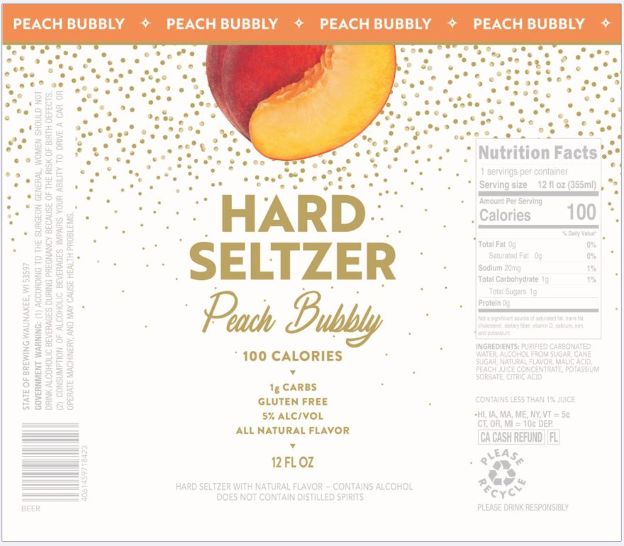 TABC label artwork for STATE OF BREWING HARD SELTZER PEACH BUBBLY
