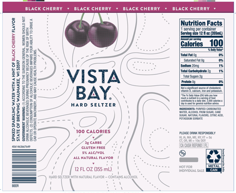 TABC label artwork for VISTA BAY BLACK CHERRY HARD SELTZER