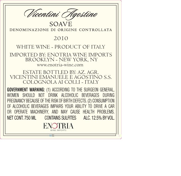 TABC label artwork for VICENTINI AGOSTINO TERRE LUNGHE