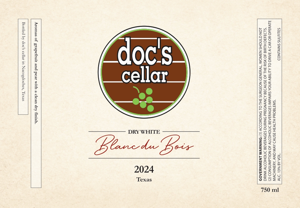 TABC label artwork for DOC'S CELLAR BLANC DU BOIS