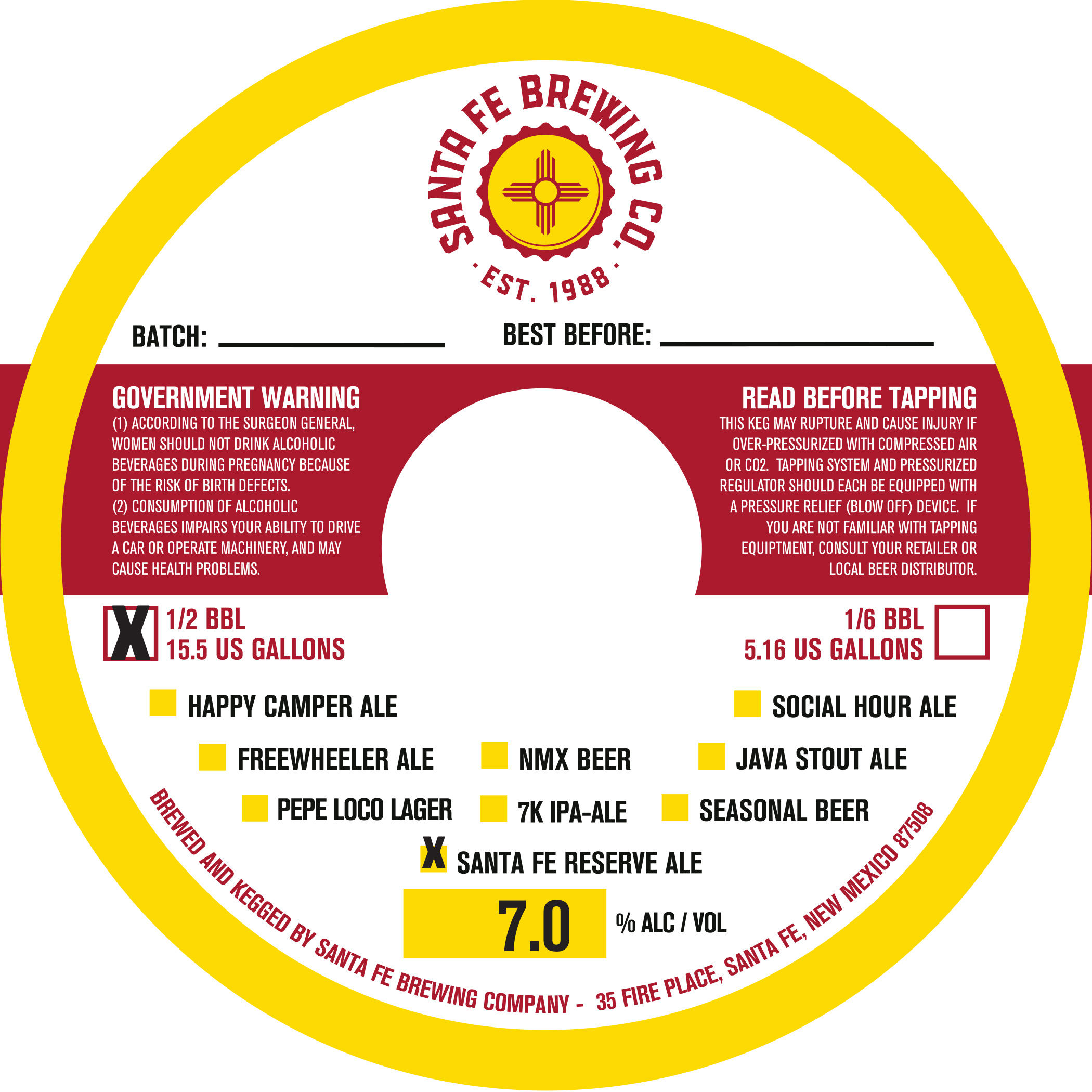 TABC label artwork for Santa Fe Reserve