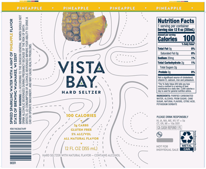 TABC label artwork for VISTA BAY PINEAPPLE HARD SELTZER