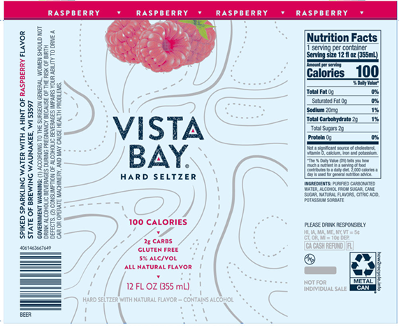 TABC label artwork for VISTA BAY RASPBERRY HARD SELTZER