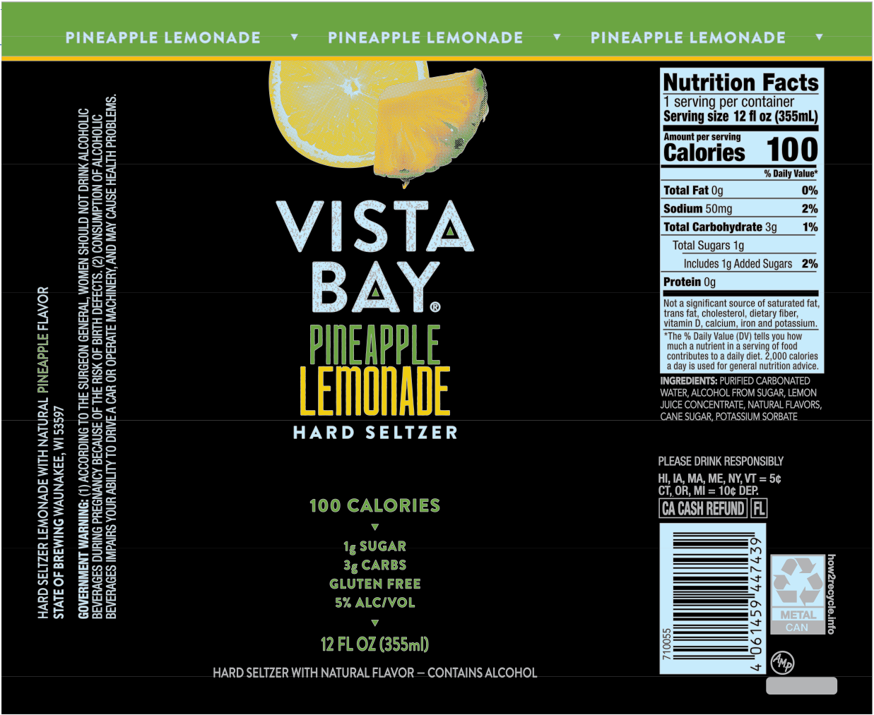 TABC label artwork for VISTA BAY PINEAPPLE LEMONDATE HARD SELTZER