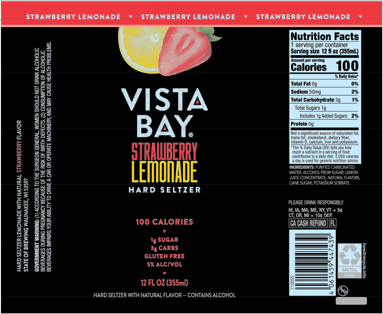 TABC label artwork for VISTA BAY STRAWBERRY LEMONADE HARD SELTZER