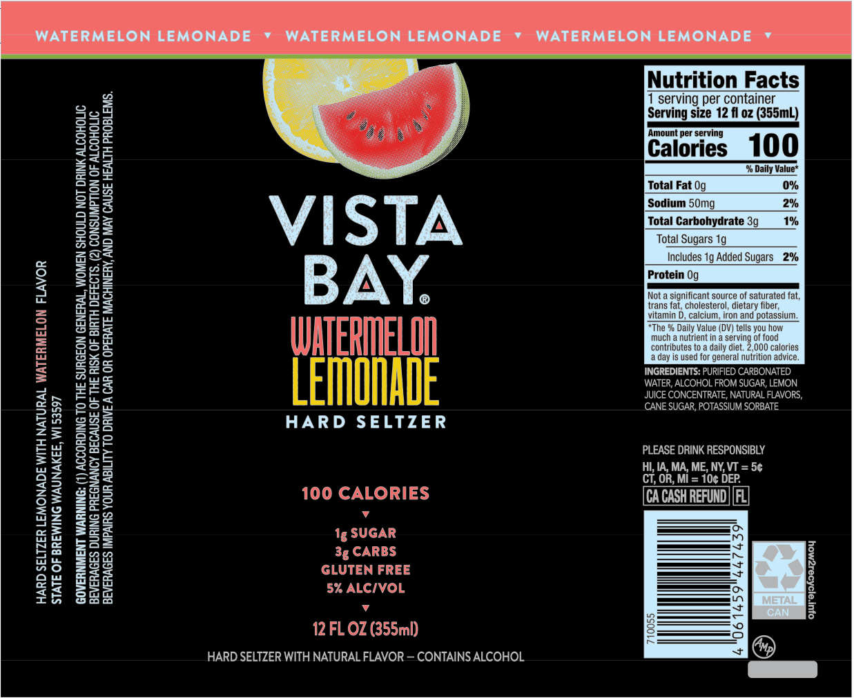 TABC label artwork for VISTA BAY WATERMELON LEMONADE HARD SELTZER
