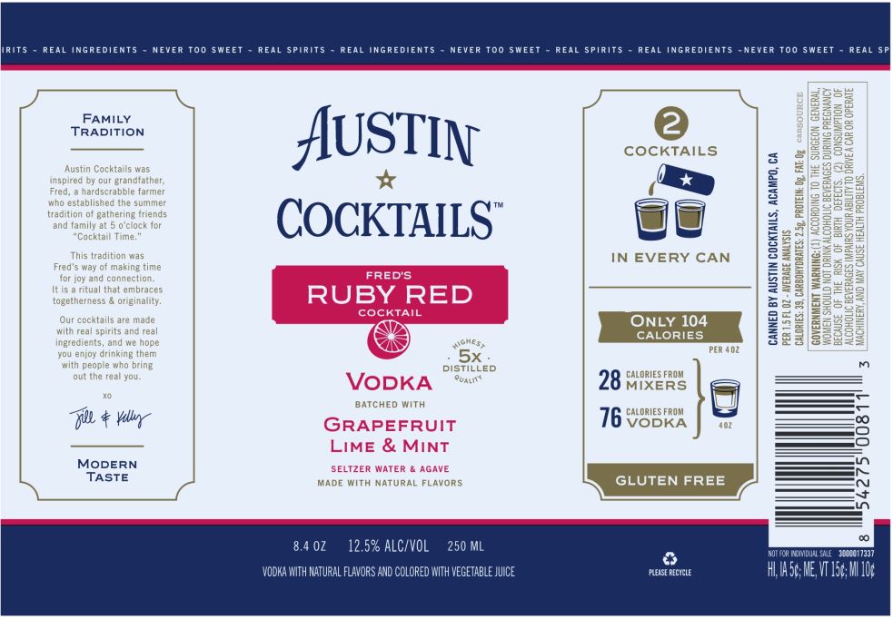 TABC label artwork for Austin Cocktails Fred's Ruby Red Cocktail