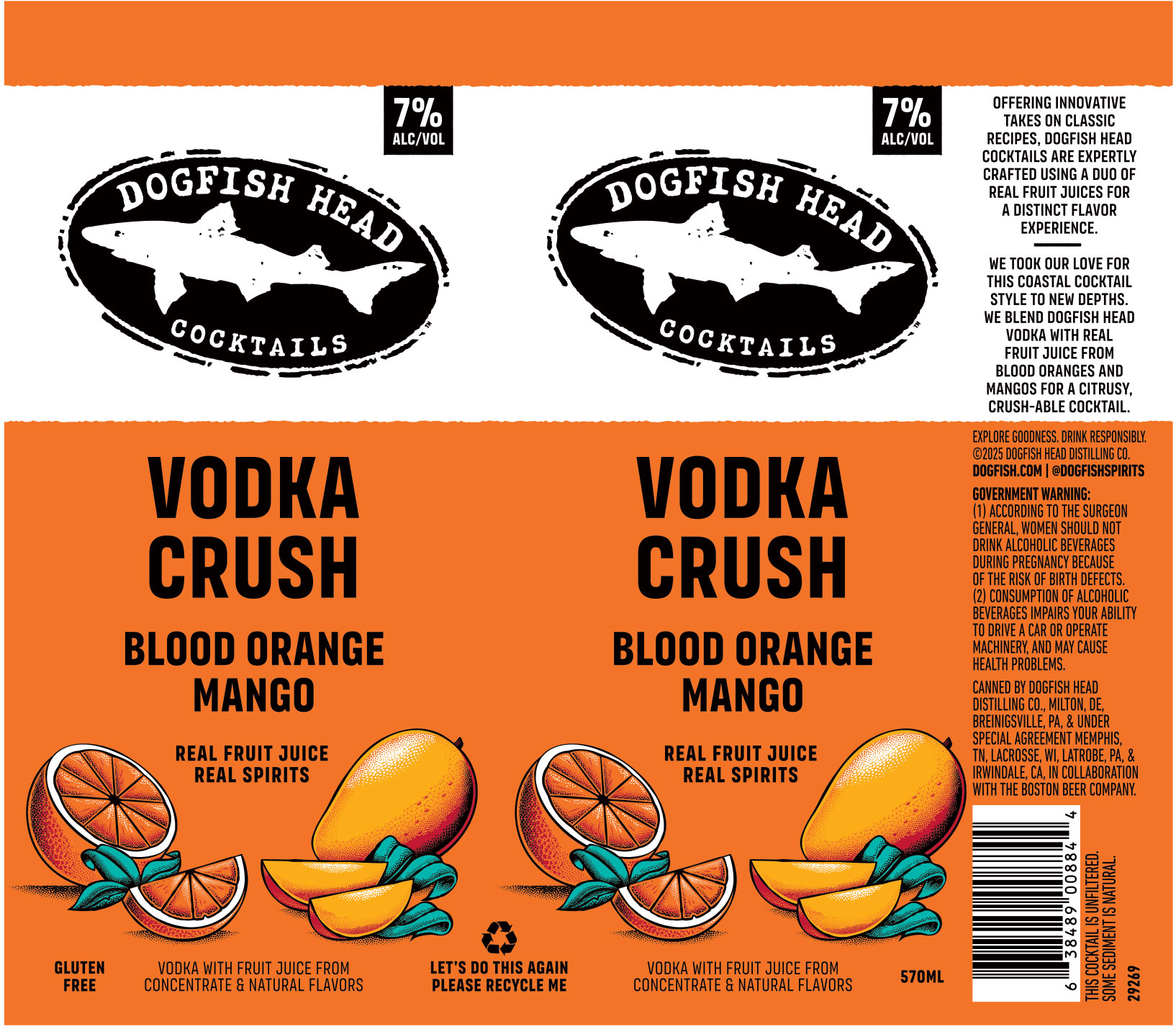 TABC label artwork for Dogfish Head Blood Orange Mango Vodka Crush