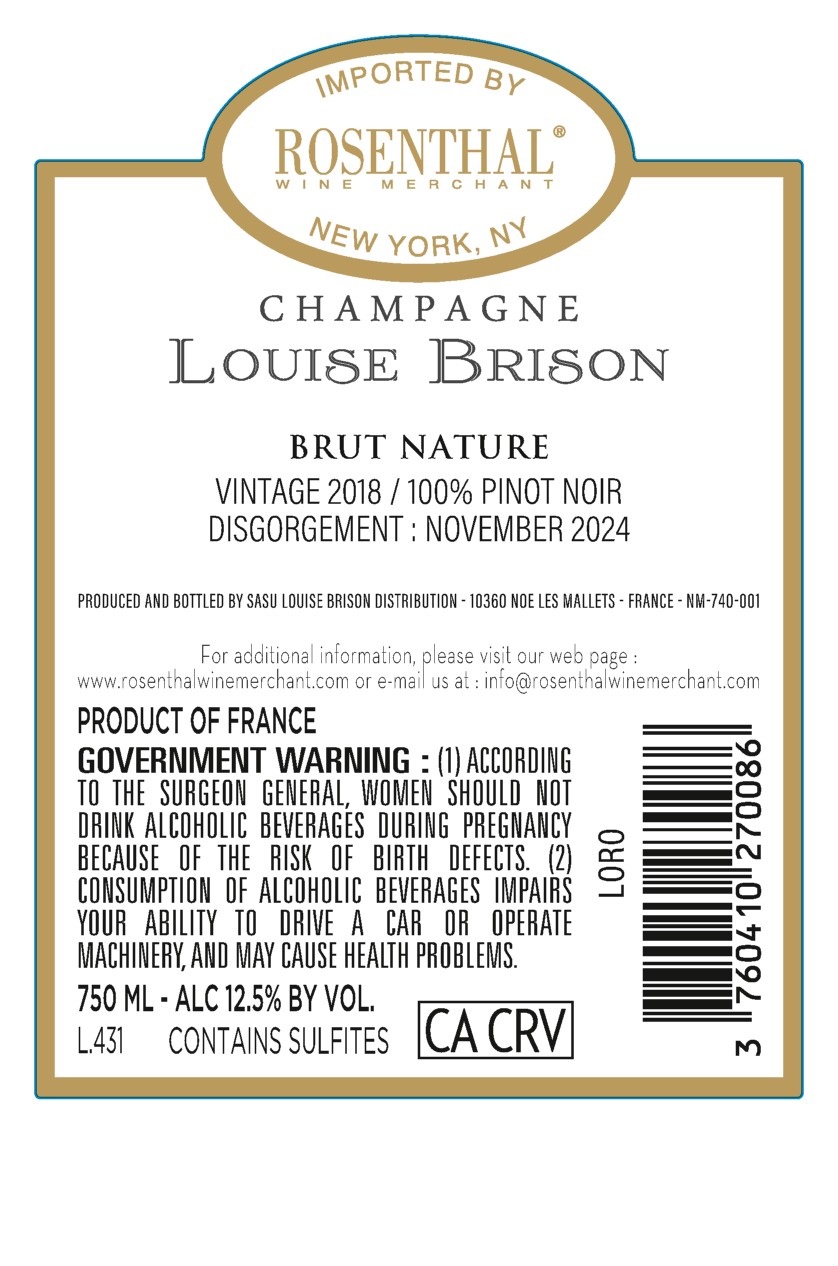 TABC label artwork for Champagne Louise Brison Rose de la Cote des Bar