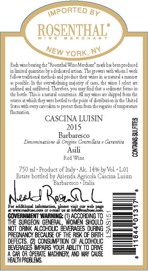 TABC label artwork for Cascina Luisin Barbaresco Asili