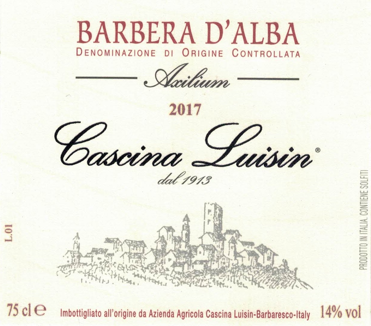 TABC label artwork for Cascina Luisin Barbera d'Alba Axilium