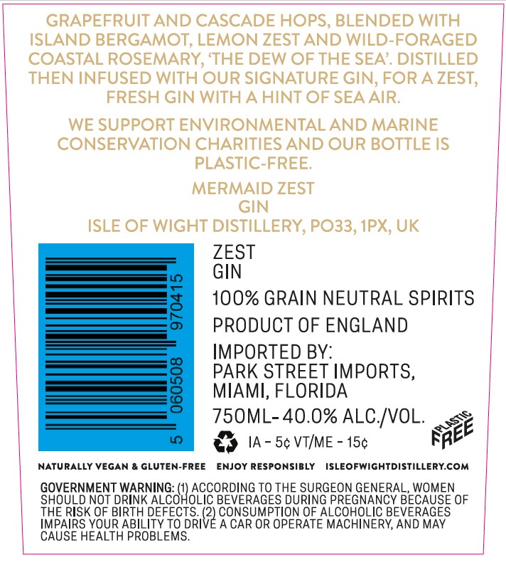 TABC label artwork for Mermaid Zest Small Batch Isle Of Wight Gin