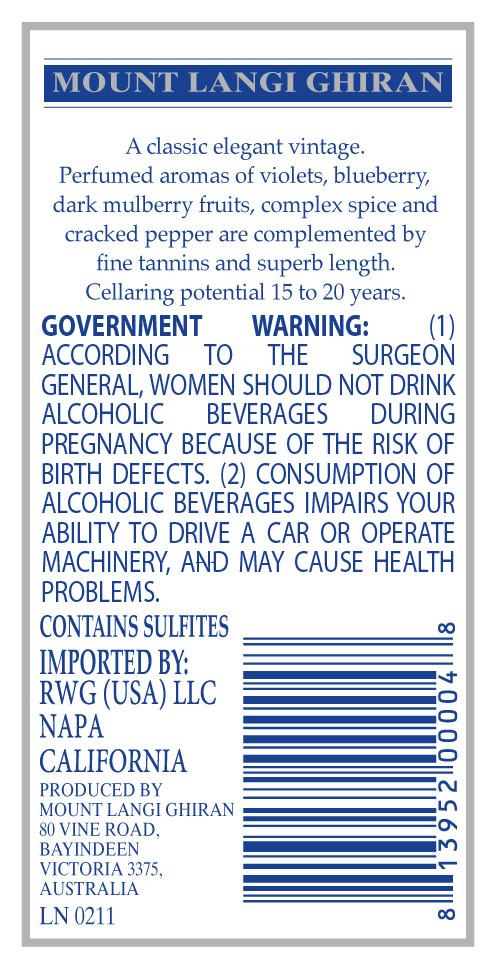 TABC label artwork for Mount langi Ghiran Langi Shiraz Victoria