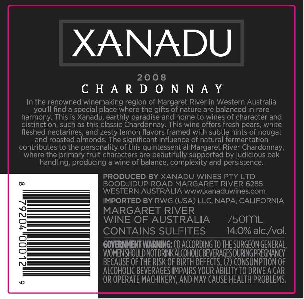TABC label artwork for Xanadu Chardonnay Margaret River