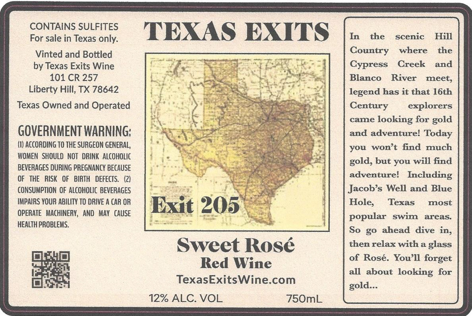 TABC label artwork for TEXAS EXITS SWEET ROSE'