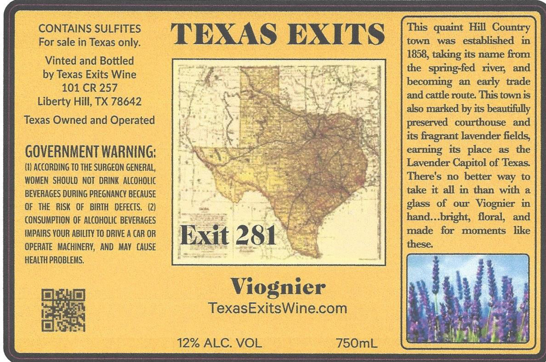 TABC label artwork for TEXAS EXITS VIOGNIER