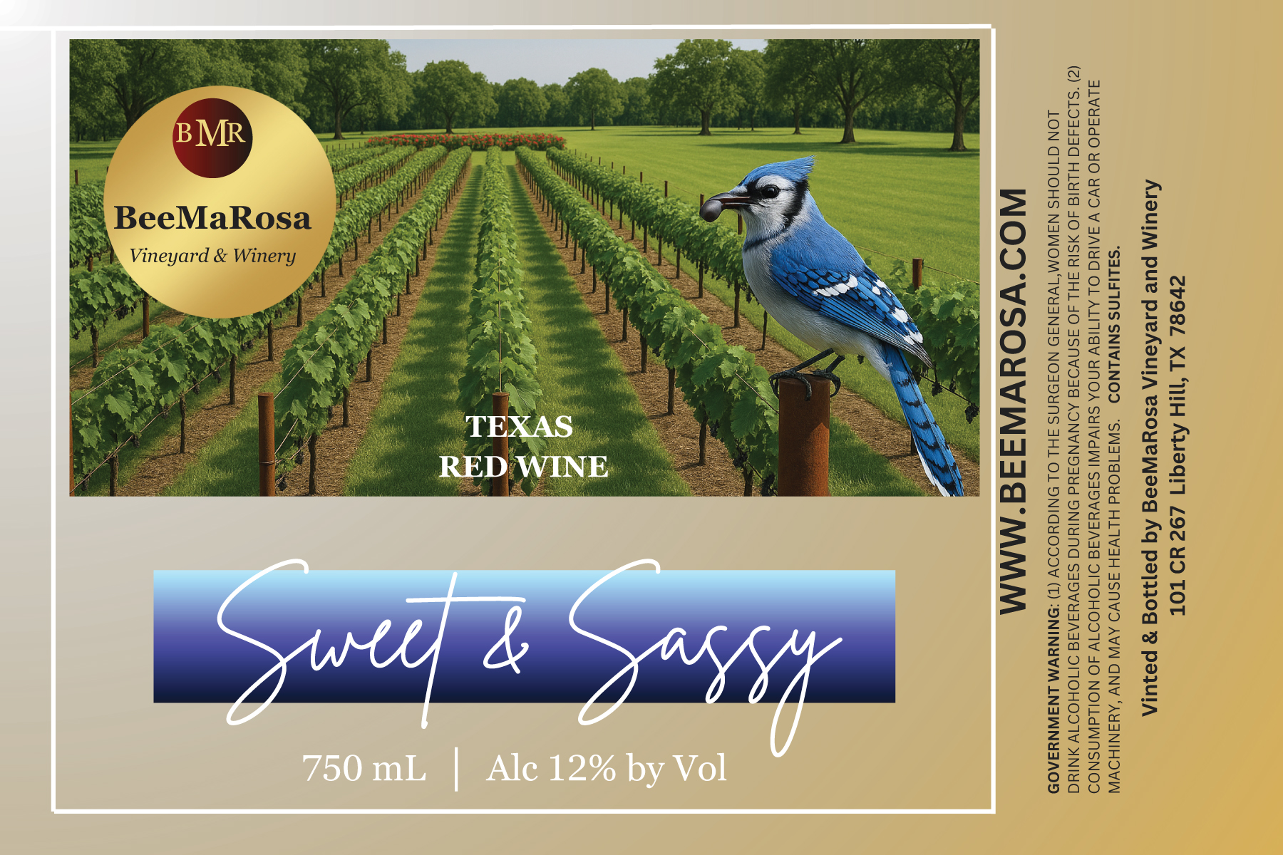 TABC label artwork for BeeMaRosa Winery & Vineyard Sweet & Sassy