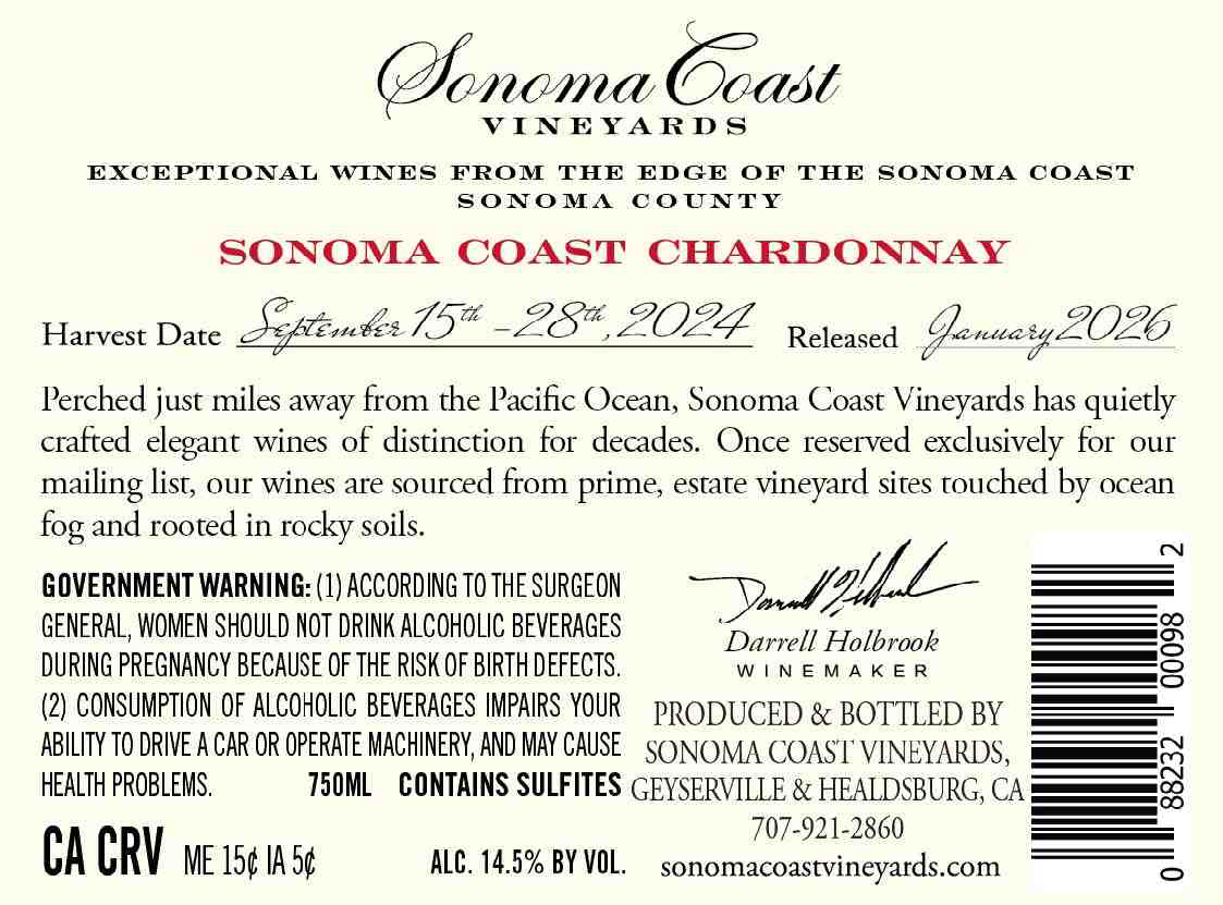 TABC label artwork for SONOMA COAST VINEYARDS CHARDONNAY SONOMA COAST