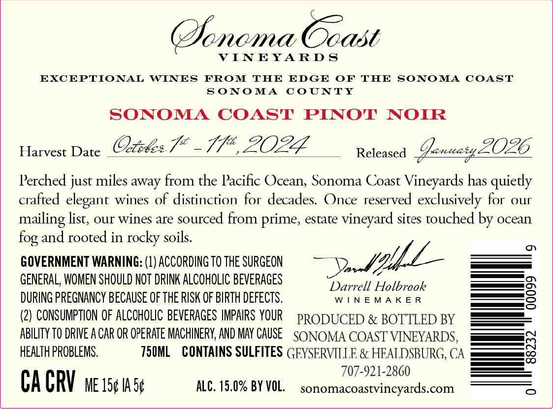 TABC label artwork for SONOMA COAST VINEYARDS PINOT NOIR SONOMA COAST
